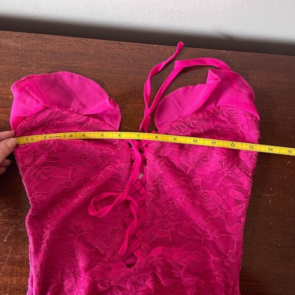 Outcast Hot Pink Lace Corset Mini Dress Ruched Y2K Barbiecore Party Club Dress S - Picture 9 of 13